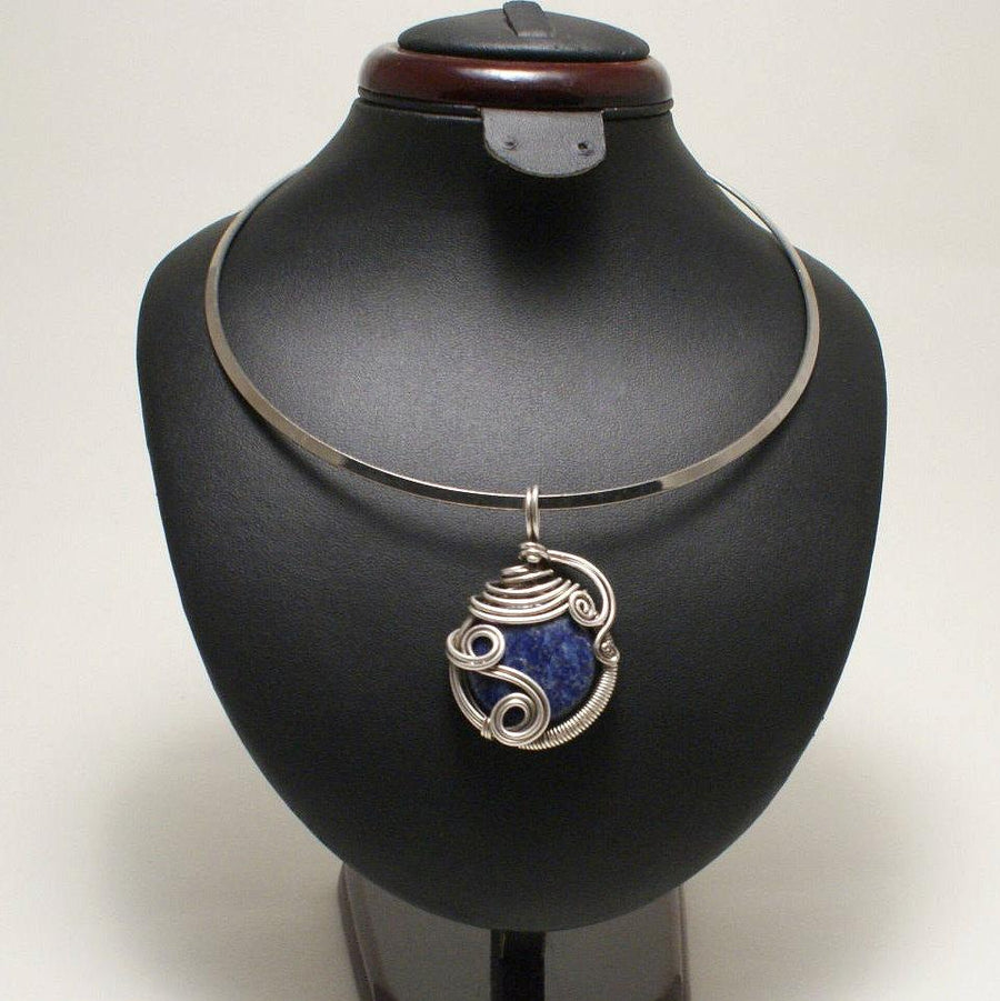 Handmade Lapis Lazuli Pendant Wire Wrap Necklace