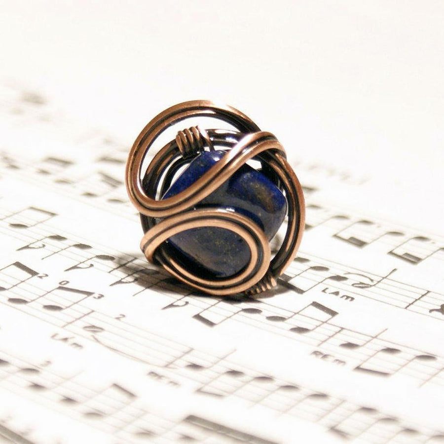 Handmade Lapis Lazuli Wire Wrap Adjustable Ring