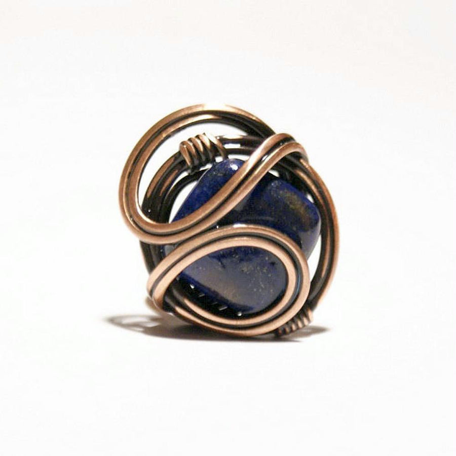 Handmade Lapis Lazuli Wire Wrap Adjustable Ring