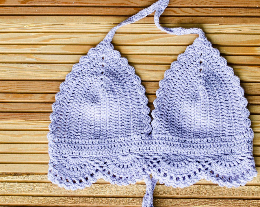 Handmade Lavender Cotton Crochet Top, Boho knit halter