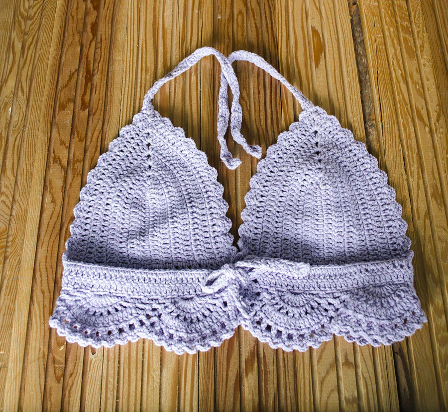 Handmade Lavender Cotton Crochet Top, Boho knit halter