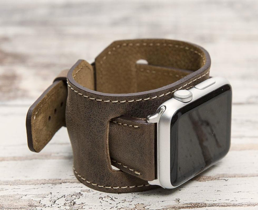 Leather Apple Watch Cuff, Antic Brown