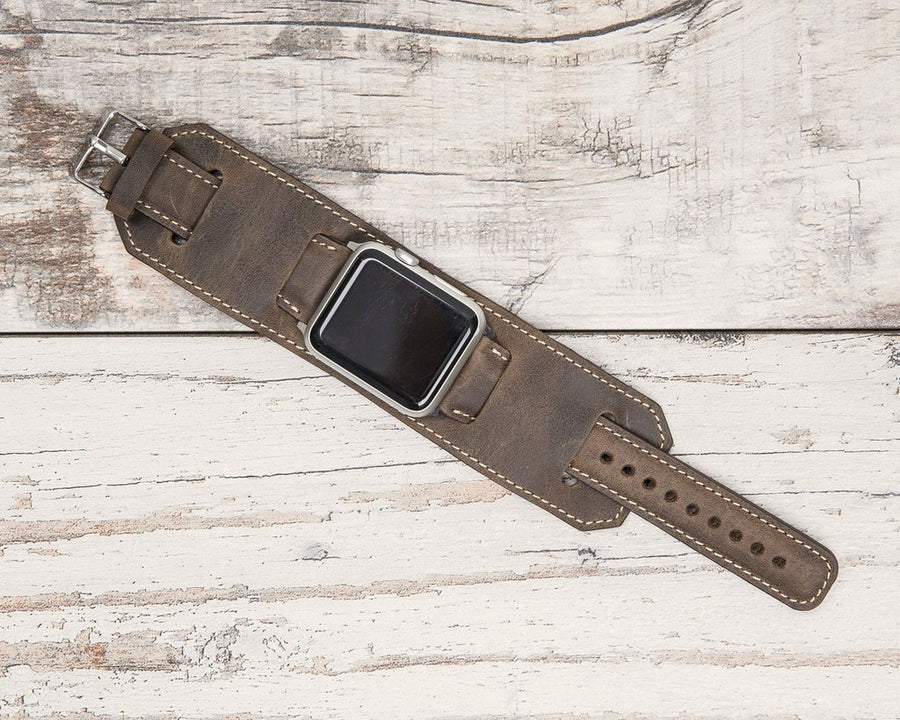 Leather Apple Watch Cuff, Antic Brown