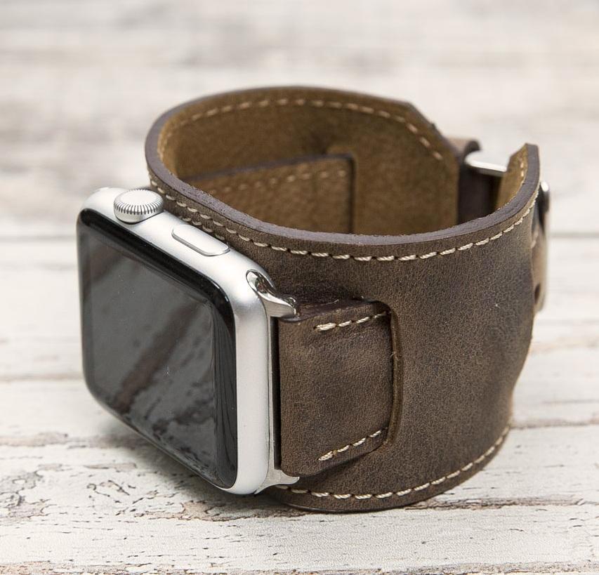 Leather Apple Watch Cuff, Antic Brown