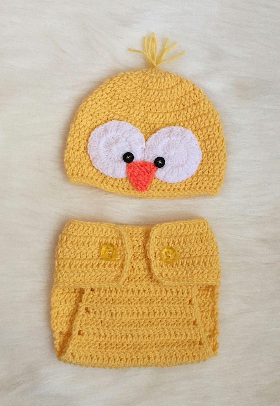 Handmade Baby Beanie and Diaper Cover, Little Chick