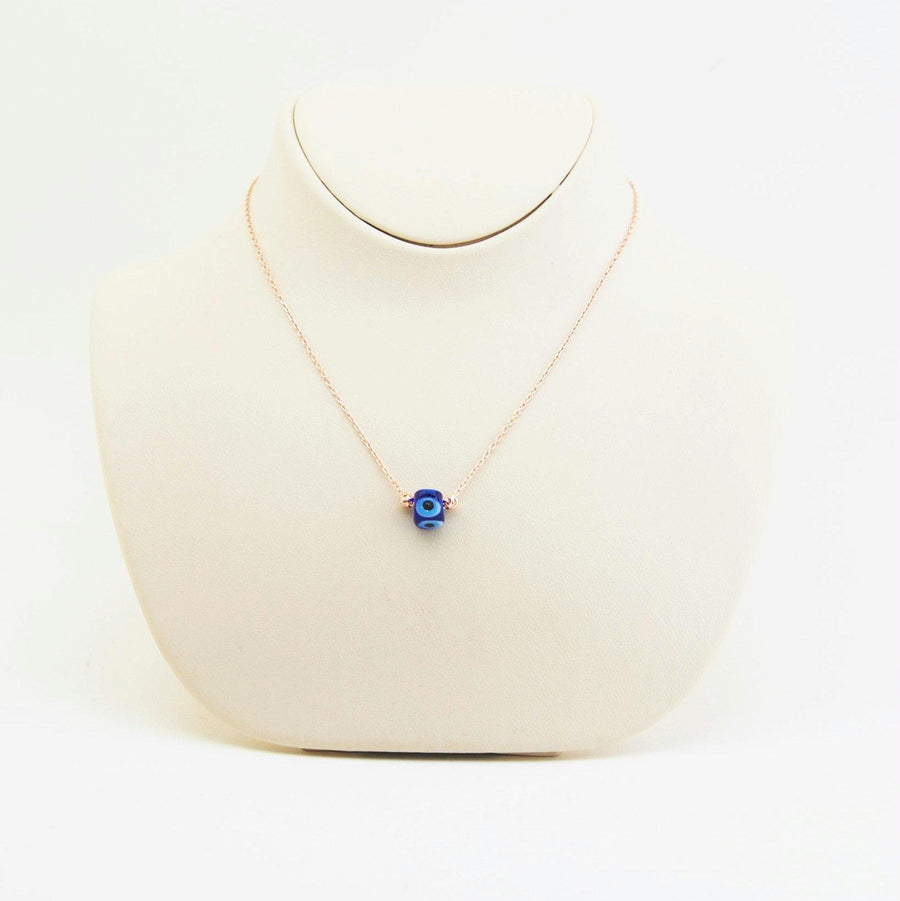 Handmade Minimalist Cubic Evil Eye Silver Necklace