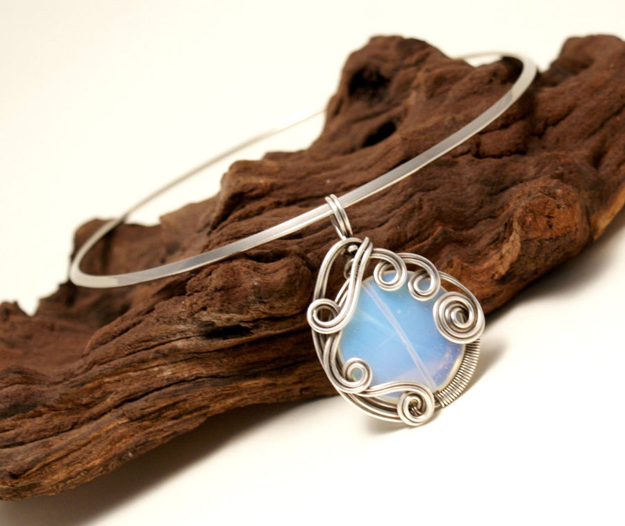 Handmade Wire Wrapped Moonstone Pendant Necklace