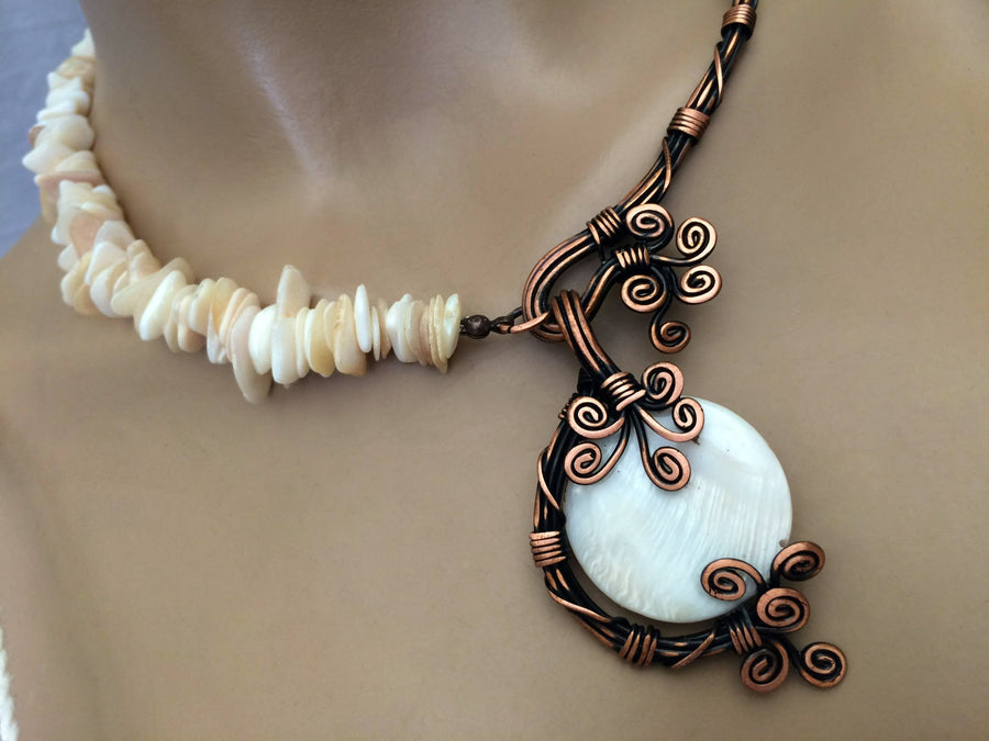 Handmade Mother of Pearl Bridal Statement Necklace