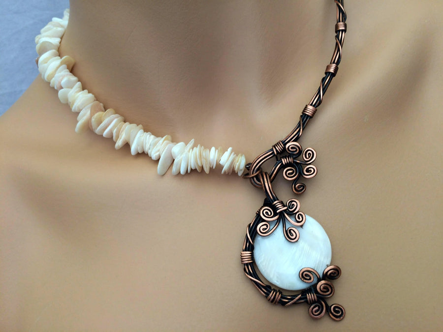 Handmade Mother of Pearl Bridal Statement Necklace