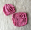 Handmade Baby Knit Hat & Diaper Cover with Flower