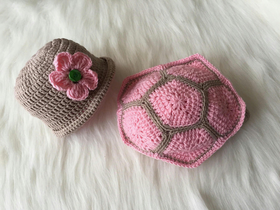 Handmade Pink Turtle Baby Costume, Newborn Photo Prop