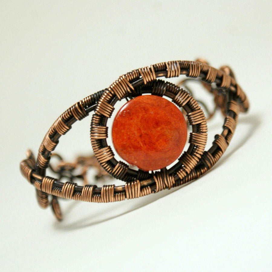 Handmade Copper Wire Wrapped Red Boho Bracelet