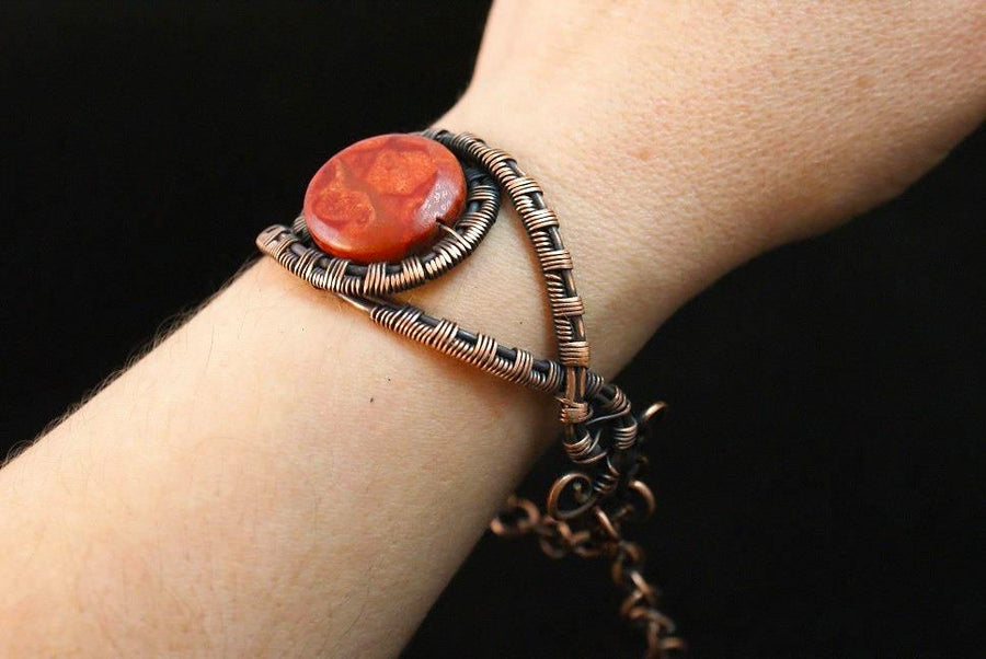 Handmade Copper Wire Wrapped Red Boho Bracelet