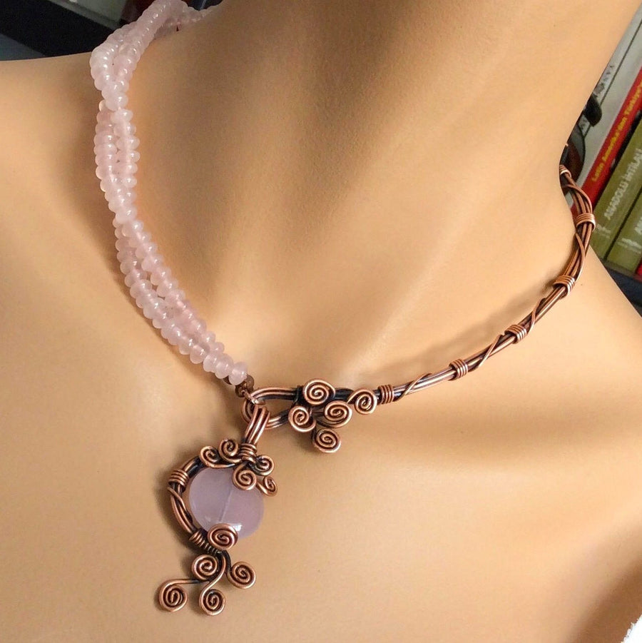 Handmade Rose Quartz Copper 7th anniversary Necklace