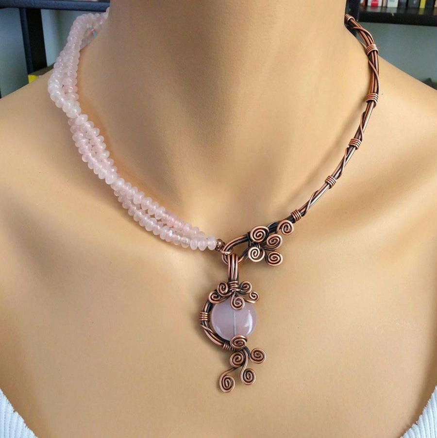 Handmade Rose Quartz Copper 7th anniversary Necklace