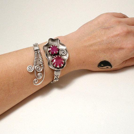 Handmade Wire Wrapped Ruby Cuff Bracelet