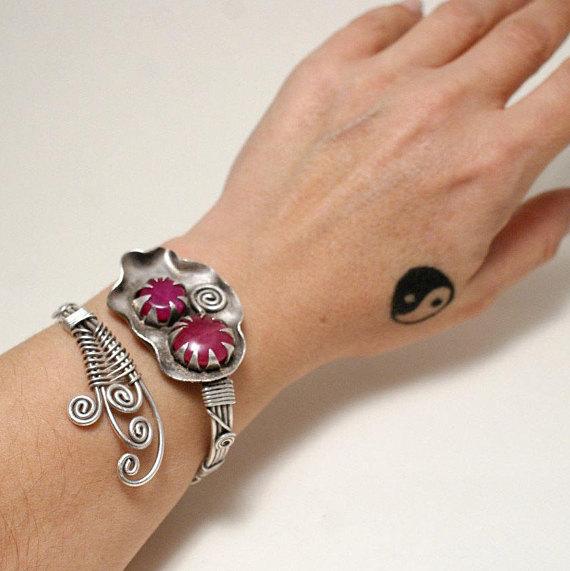 Handmade Wire Wrapped Ruby Cuff Bracelet