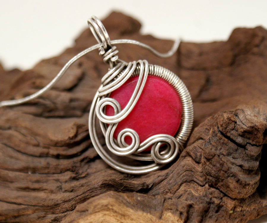 Handmade Wire Wrap Ruby Pendant Necklace