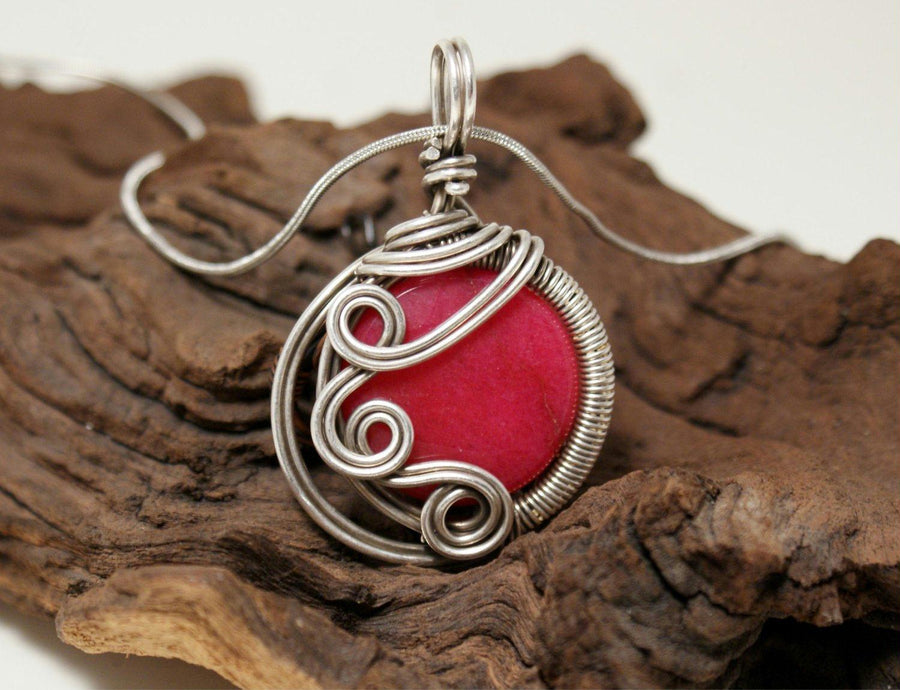 Handmade Wire Wrap Ruby Pendant Necklace