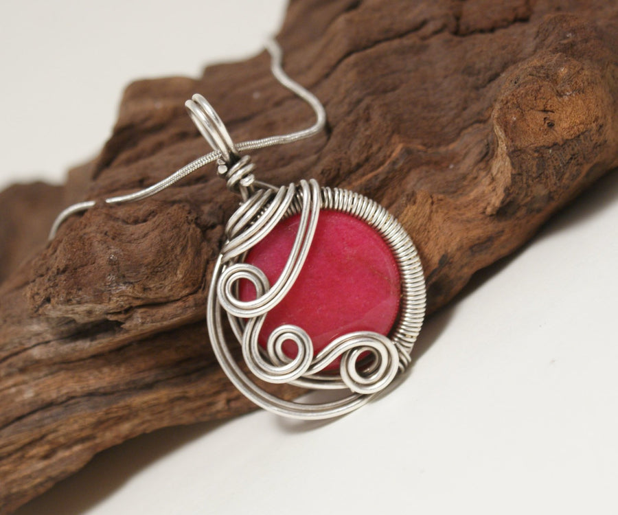 Handmade Wire Wrap Ruby Pendant Necklace