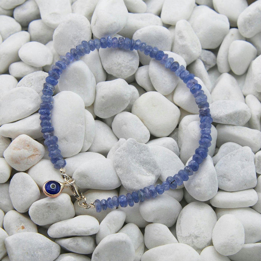 Handmade Tanzanite Gem Evil Eye Bead Stacking Bracelet