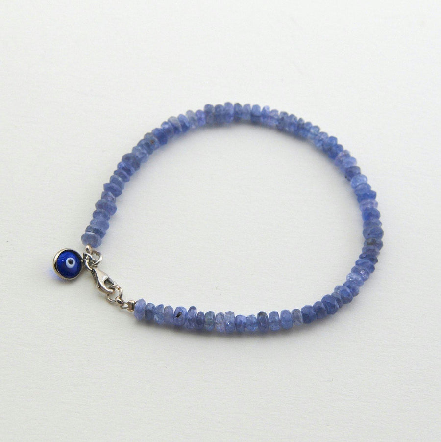 Handmade Tanzanite Gem Evil Eye Bead Stacking Bracelet