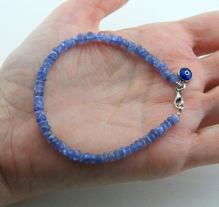 Handmade Tanzanite Gem Evil Eye Bead Stacking Bracelet