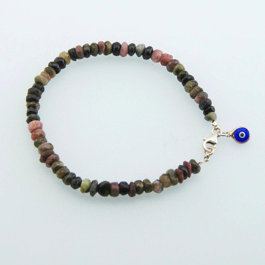 Handmade Tourmaline Evil Eye Charm Stacking Bracelet