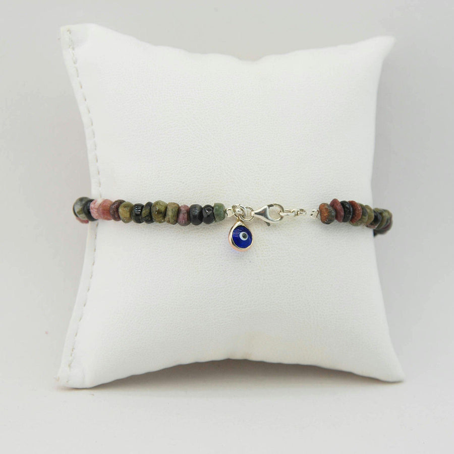 Handmade Tourmaline Evil Eye Charm Stacking Bracelet