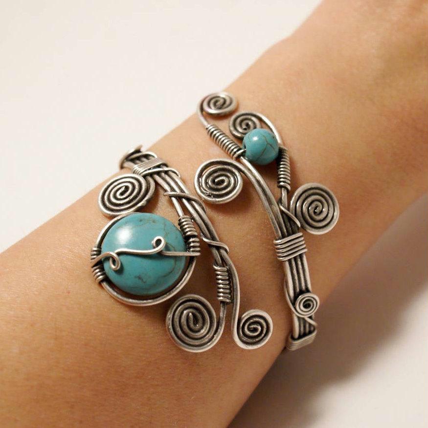 Handmade Wire Wrap Turquoise Cuff Bracelet