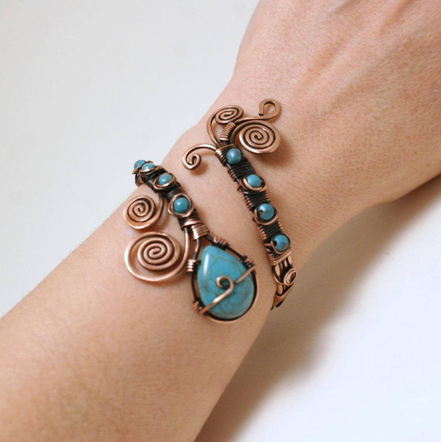 Handmade Copper Wire Wrap Turquoise Cuff Bracelet