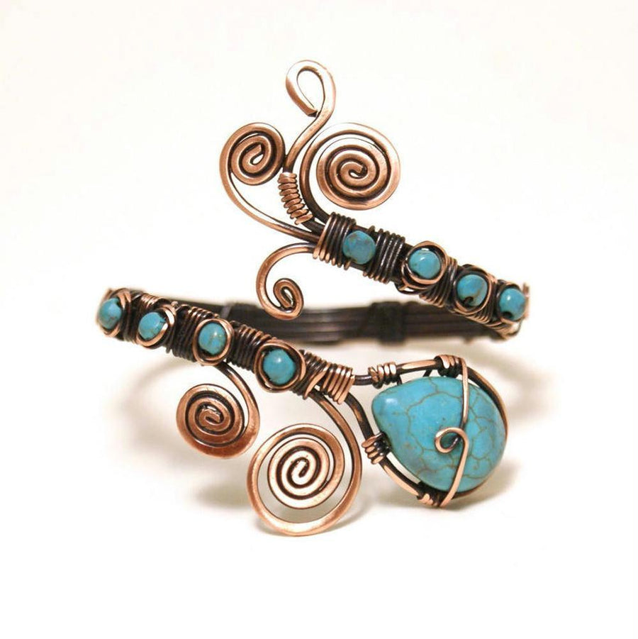 Handmade Copper Wire Wrap Turquoise Cuff Bracelet