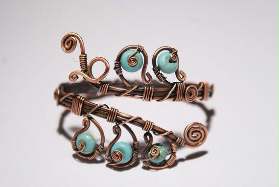 Handmade Copper Wire Turquoise Bracelet