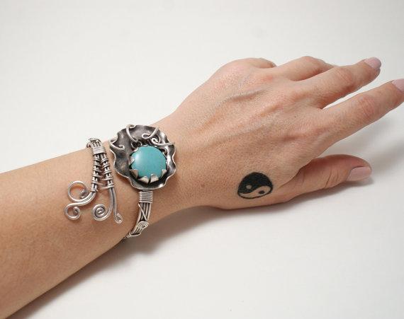 Handmade Turquoise Gemstone Wire Wrapped Cuff Bracelet