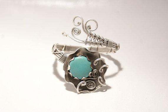 Handmade Turquoise Gemstone Wire Wrapped Cuff Bracelet