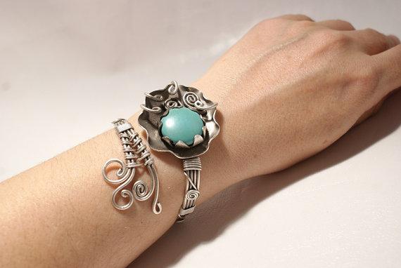 Handmade Turquoise Gemstone Wire Wrapped Cuff Bracelet