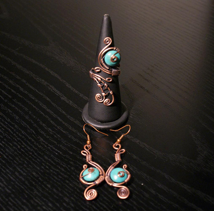 Handmade Wire Wrap Turquoise Jewelry Set