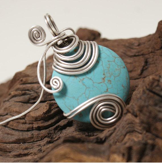 Handmade Wire Wrap Turquoise Pendant Necklace