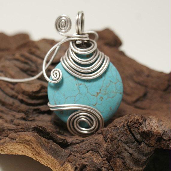 Handmade Wire Wrap Turquoise Pendant Necklace