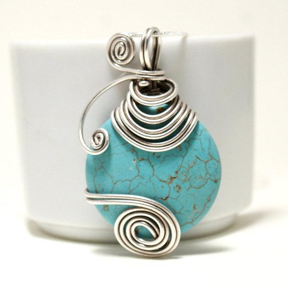 Handmade Wire Wrap Turquoise Pendant Necklace