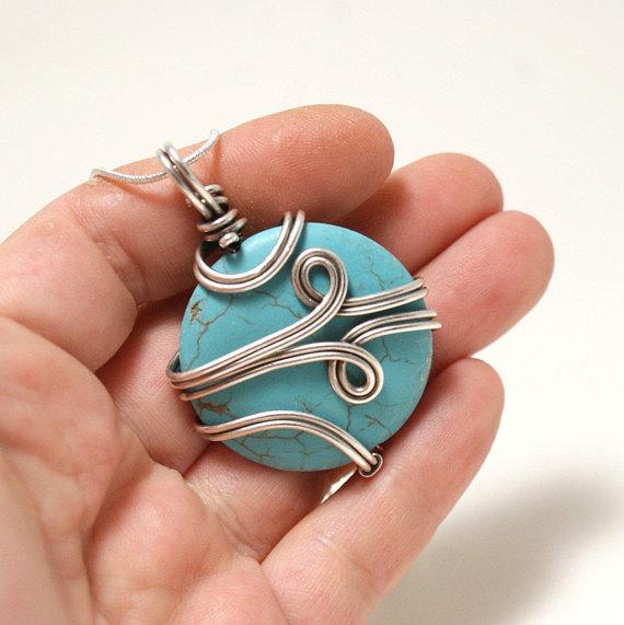 Handmade Wire Wrap Turquoise Pendant Necklace