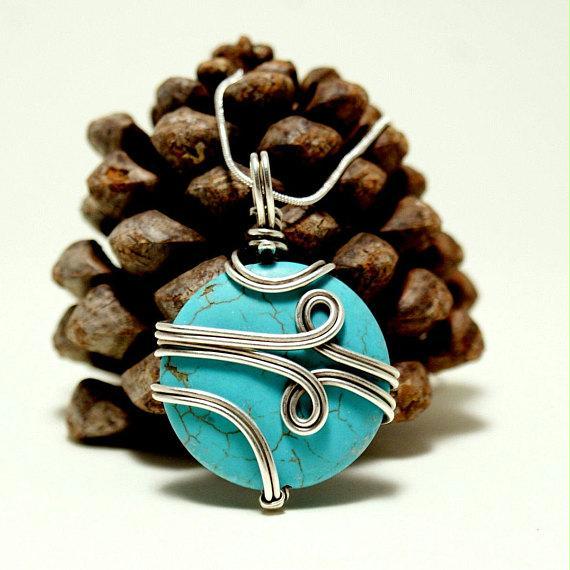 Handmade Wire Wrap Turquoise Pendant Necklace