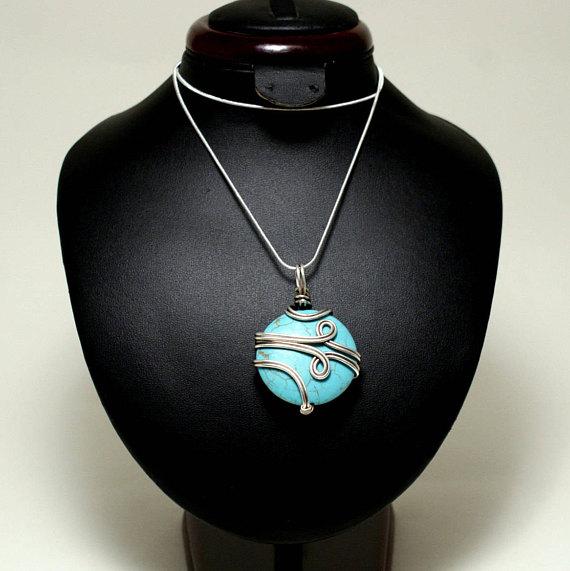 Handmade Wire Wrap Turquoise Pendant Necklace