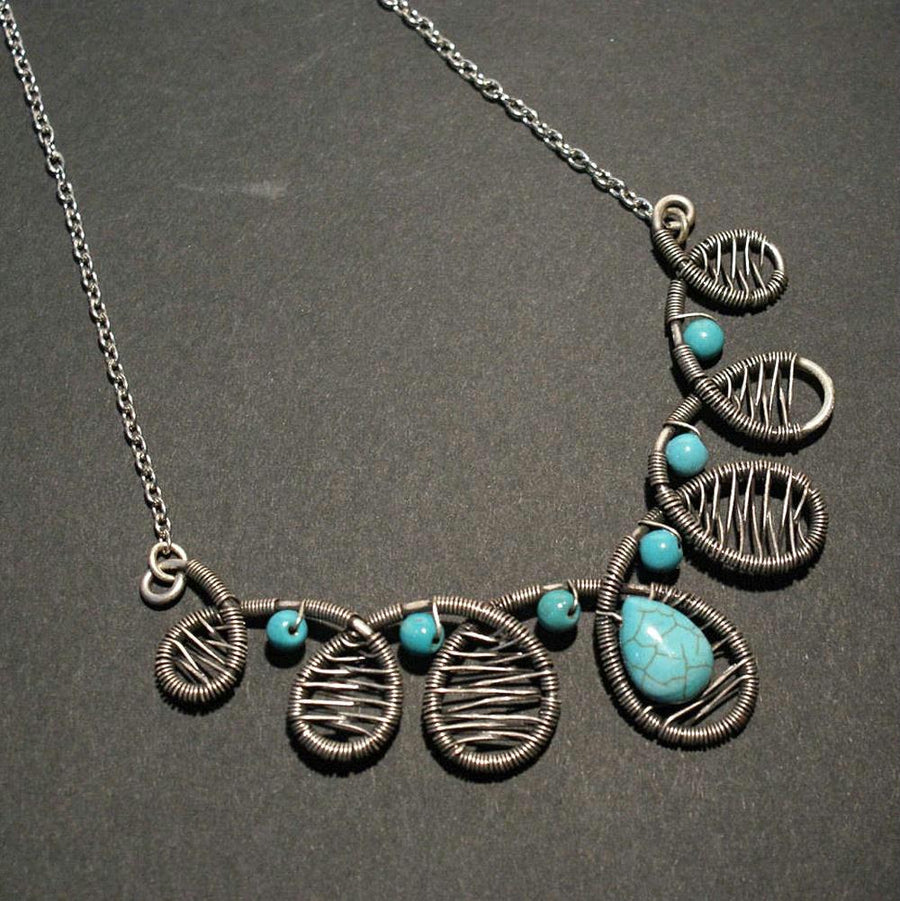 Handmade Wire Wrap Turquoise Statement Necklace