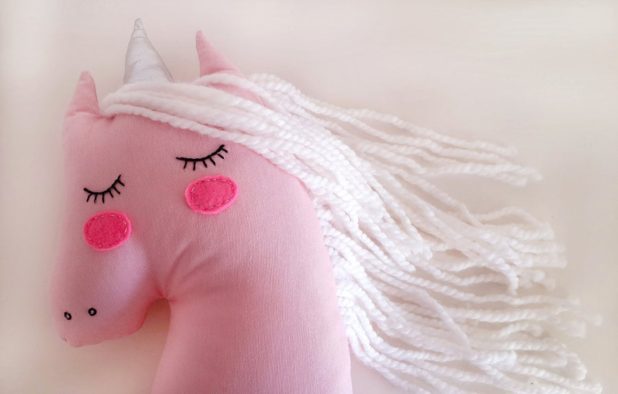 Handmade Plush Animal Doll nursery decor pillow, Pink Unicorn