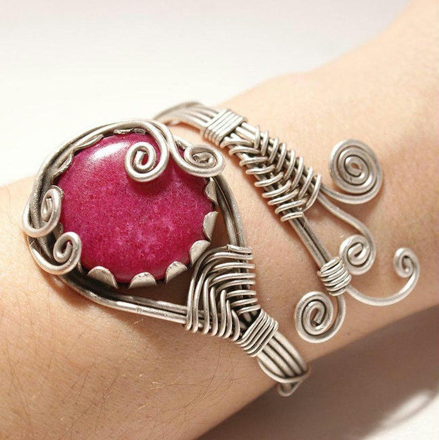 Handmade Wire Wrap Ruby Stone Cuff Bracelet