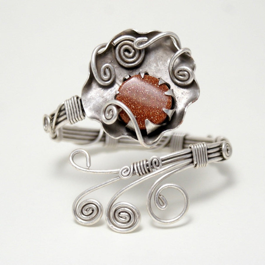 Handmade Wire Wrapped Goldstone Cuff Bracelet