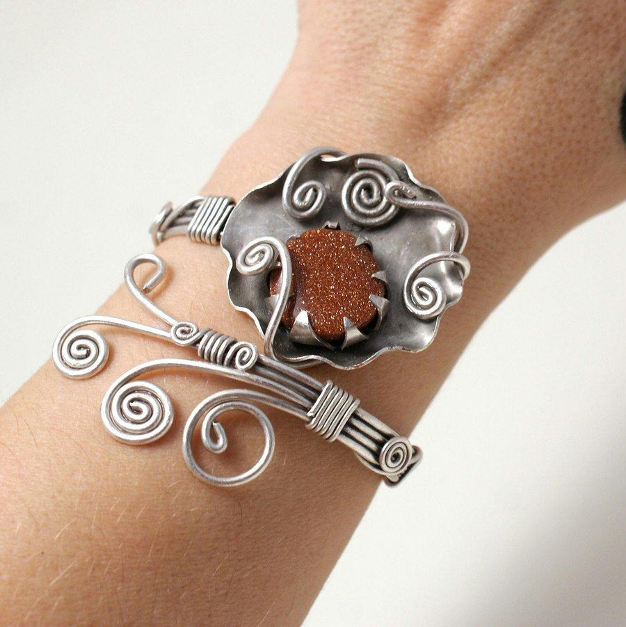 Handmade Wire Wrapped Goldstone Cuff Bracelet