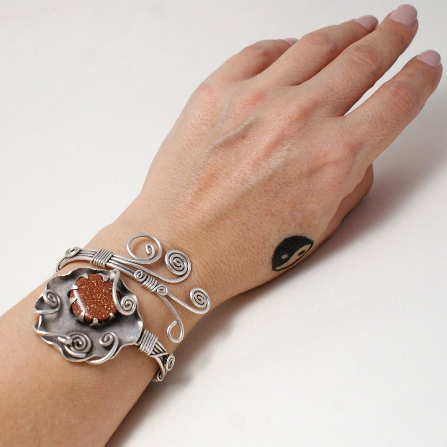 Handmade Wire Wrapped Goldstone Cuff Bracelet