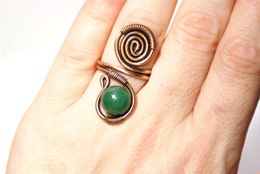 Handmade Jade Stone Copper Wire Wrapped Ring